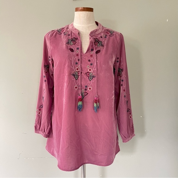 Soft Surroundings Pink Lumanaira Velvet Top XS NWT Boho oversized - Picture 1 of 8